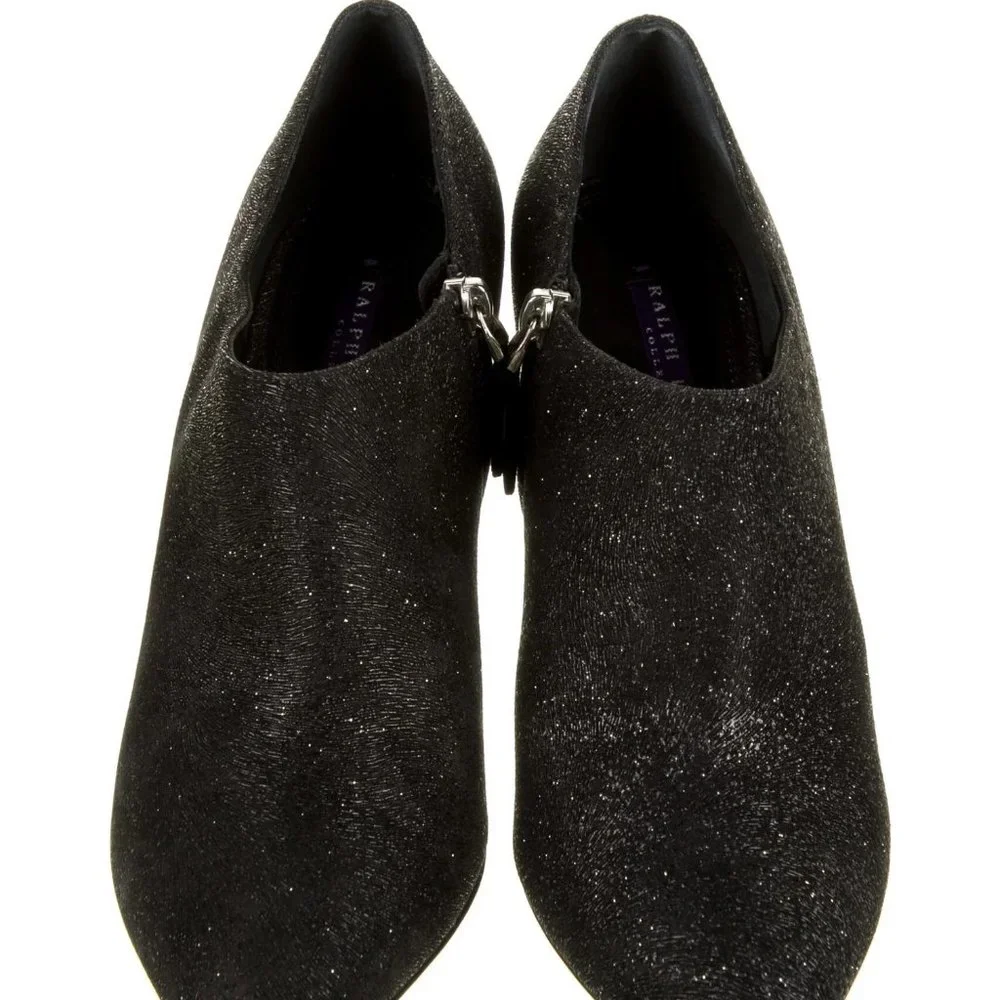 Ralph Lauren Collection Tahira Black Glitter Ankle Boots 9.5 - Picture 4 of 9